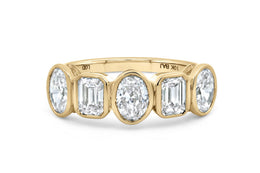 10KT Yellow Gold Lab Grown 1.90CT TDW Mixed Cut Emerald And Oval Diamond Bezel Set Ring
