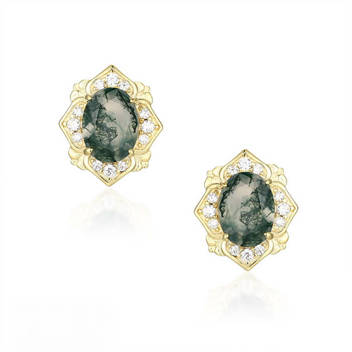Casablanca Yellow Gold Plated Moss Agate Earrings