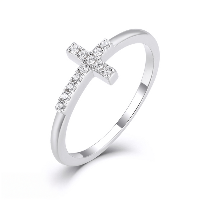 Casablanca Silver CZ Cross Ring