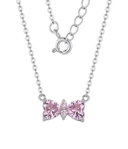 Casablanca Sterling Silver Pink CZ Bow Necklace