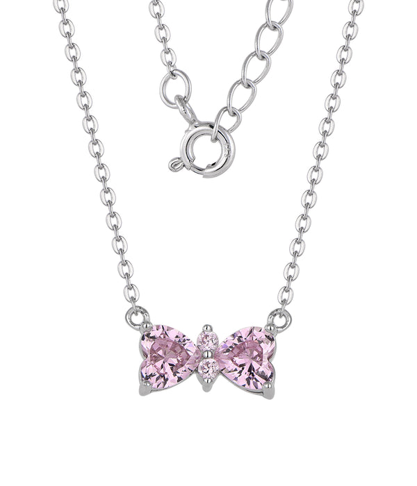 Casablanca Silver & Pink CZ Bow Necklace