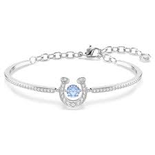 Swarovski Symbolica Rhodium Plated Silver Tone Blue Horseshoe Bangle Bracelet