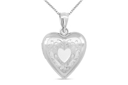 Casablanca Sterling Silver Textured Heart Locket Necklace
