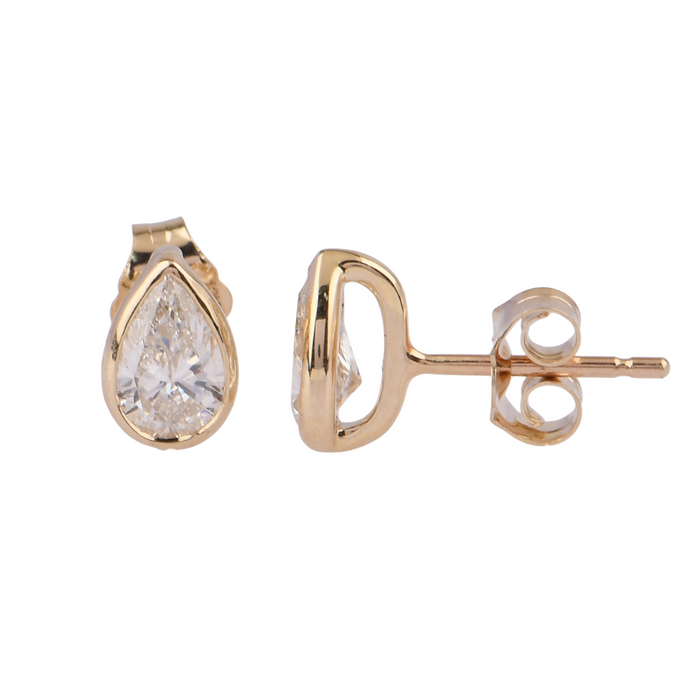 1.00CTW Lab Grown Diamond Pear Earrings: Yellow Gold