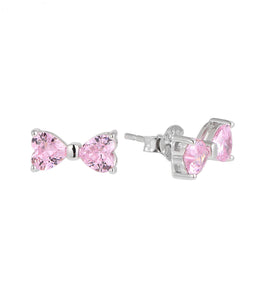 Casablanca Sterling Silver Pink CZ Bow Stud Earrings
