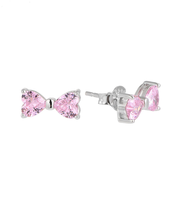 Casablanca Silver & Pink CZ Bow Earrings