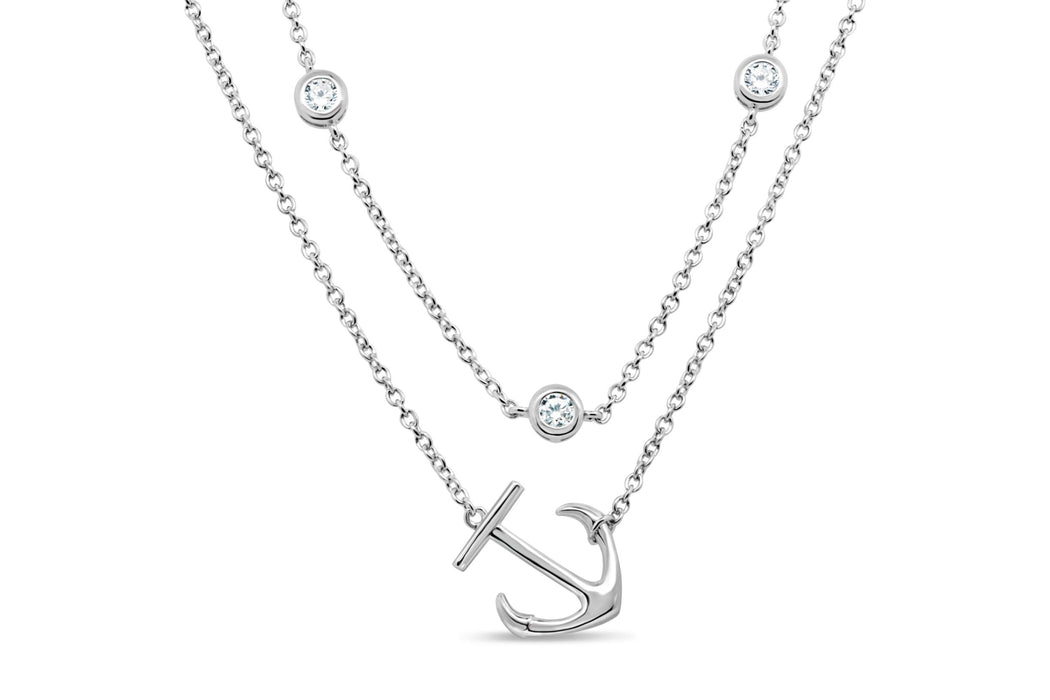 Casablanca Silver CZ Anchor Necklace