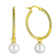 Casablanca Sterling Silver Classic Pearl Hoop Earrings