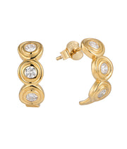 Casablanca Yellow Gold Plated Bezel Set Half Hoop Stud Earrings With CZ