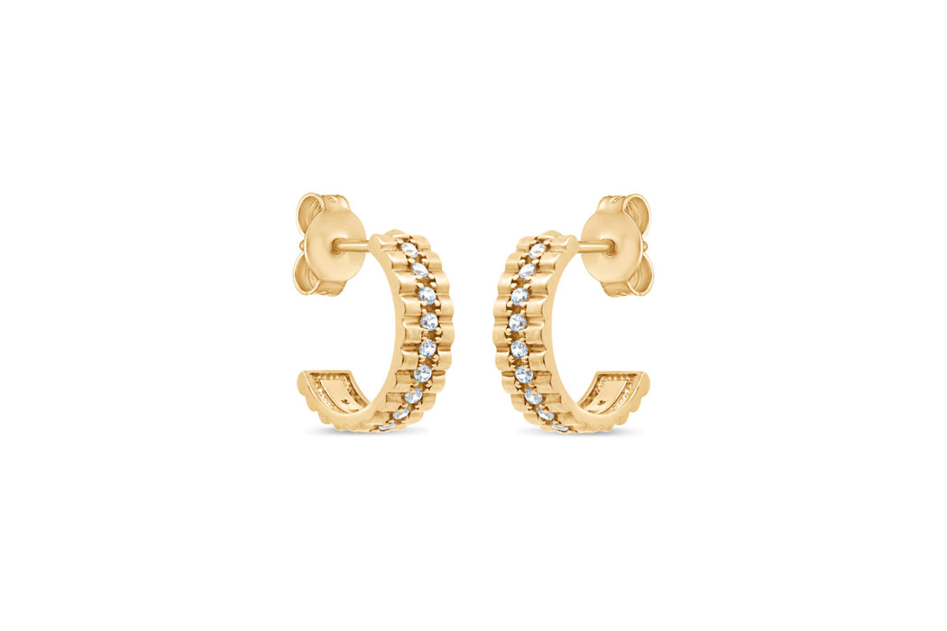 Yellow Gold CZ Half Hoop Earrings