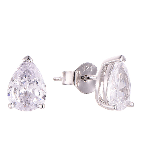 Casablanca Silver Pear Cut Stud Earrings: Large