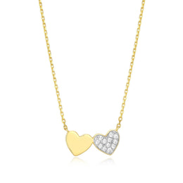 Monte Luna Yellow Gold Plated Sterling Silver Double Heart Diamond Necklace