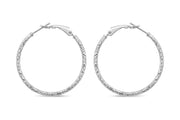 Casablanca Italian Sterling Silver Rhodium Plated Brushed Diamond Cut Hoop Earrings