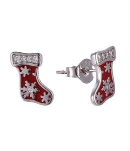 Casablanca Sterling Silver Red Stocking Earrings