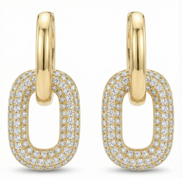 Casablanca Yellow Gold Plated CZ Double Link Drop Earrings