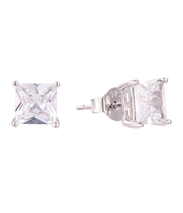 6MM Casablanca Silver Princess Cut Stud Earrings