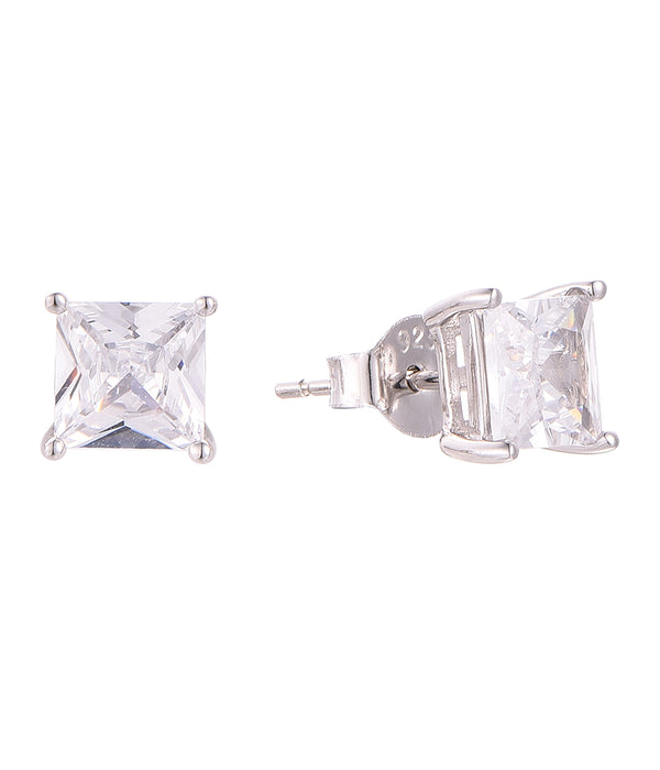 6MM Casablanca Silver Princess Cut Stud Earrings