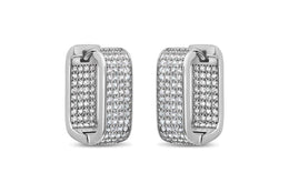 Casablanca Sterling Silver Square Hoop CZ Earrings