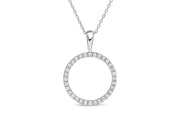 10KT White Gold Circle Diamond Pendant & Chain