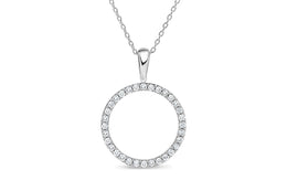 10KT White Gold Circle Diamond Pendant & Chain
