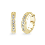 Italgem Veloria Mini Yellow Gold Plated Stainless Steel White CZ 12MM Kid's Huggie Earrings
