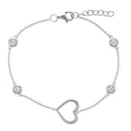 Casablanca Sterling Silver Open Heart Bracelet With CZ