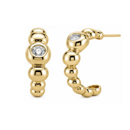 Casablanca Brass Yellow Gold Plated CZ Chunky Bubble Hoop Earrings