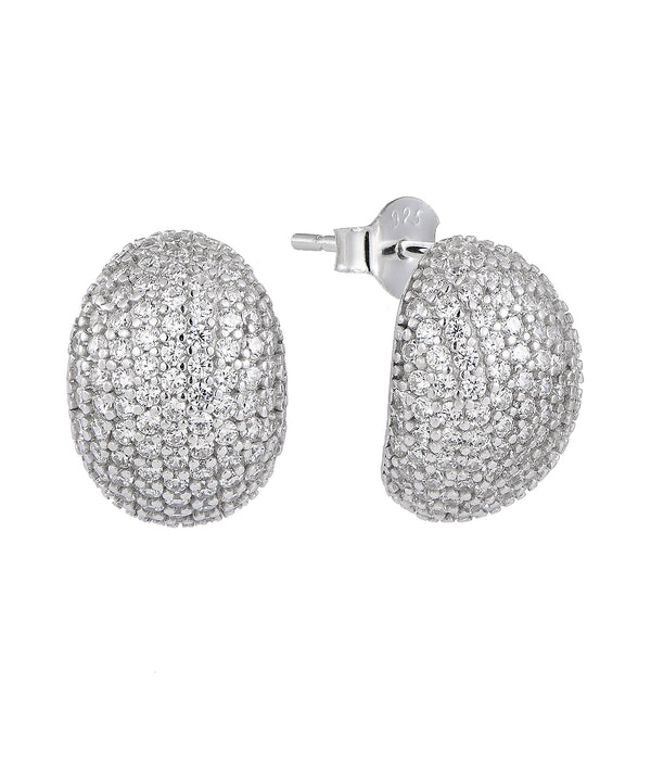 Casablanca Silver Curved Oval Pave Stud Earrings