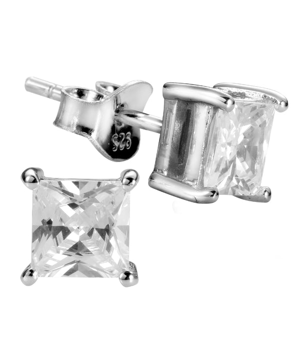 5MM Casablanca Silver Princess Cut CZ Earrings