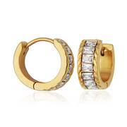 Steelx Stainless Steel Yellow Gold Tone Baguette Crystal Hinged Hoop Earrings