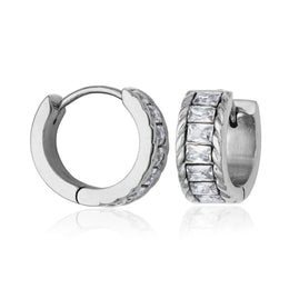 Steelx Stainless Steel 14mm Baguette Crystal Hoop