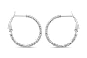 Casablanca Italian Sterling Silver Rhodium Plated Brushed Diamond Cut Hoop Earrings