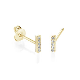Italgem Veloria Mini Yellow Gold Plated Stainless Steel White CZ Bar Kid's Stud Earrings