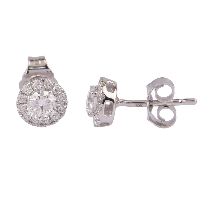 14kt White Gold & Lab Grown Halo Earrings