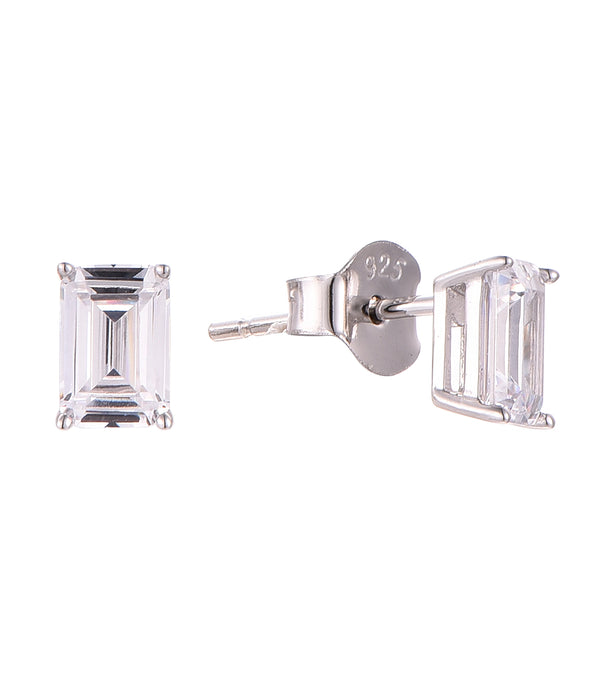 Casablanca Silver Emerald Cut Stud Earrings