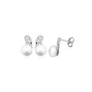 Casablanca Sterling Silver CZ Pearl Stud Earrings
