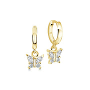Italgem Veloria Mini Yellow Gold Plated Stainless Steel White CZ Butterfly Kid's Hoop Earrings