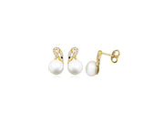 Casablanca Yellow Gold Plated CZ Pearl Stud Earrings