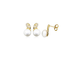 Casablanca Yellow Gold Plated CZ Pearl Stud Earrings