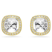 Swarovski Una Angelic Yellow Gold Tone Cushion Cut Halo Crystal Stud Earrings
