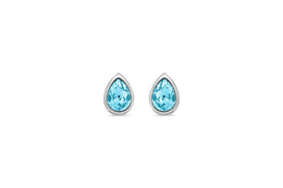 Casablanca Silver & Aquamarine Crystal Pear Stud Earrings