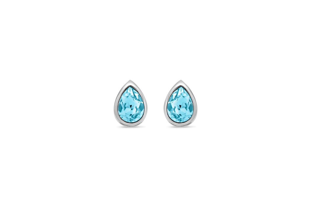 Casablanca Silver & Aquamarine Crystal Pear Stud Earrings