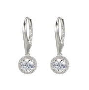 Casablanca Rhodium Plated Silver Tone CZ Halo Lever Back Earrings