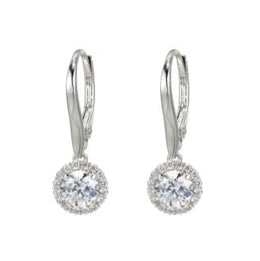 Casablanca Mixed Rhodium Plated Silver Tone CZ Halo Lever Back Earrings