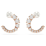 Swarovski Matrix Crystal & Pearl Hoop Earrings: Rose Tone