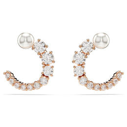 Swarovski Matrix Crystal & Pearl Hoop Earrings: Rose Tone