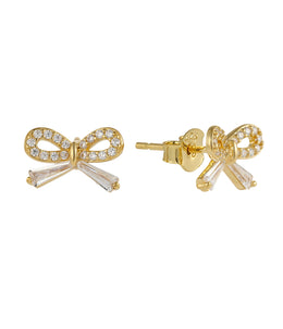 Casablanca Yellow Gold Plated CZ Bow Stud Earrings