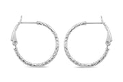 Casablanca Sterling Silver Brushed Diamond Cut Hoop Earrings