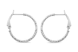 Casablanca Sterling Silver Brushed Diamond Cut Hoop Earrings