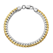 Steelx Stainless Steel Two-Tone Silver & Yellow Gold 7MM 7.5 Inch Flat Men's Curb Bracelet